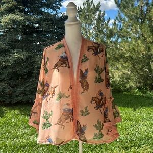 Cruel pink with western design hip length Duster.